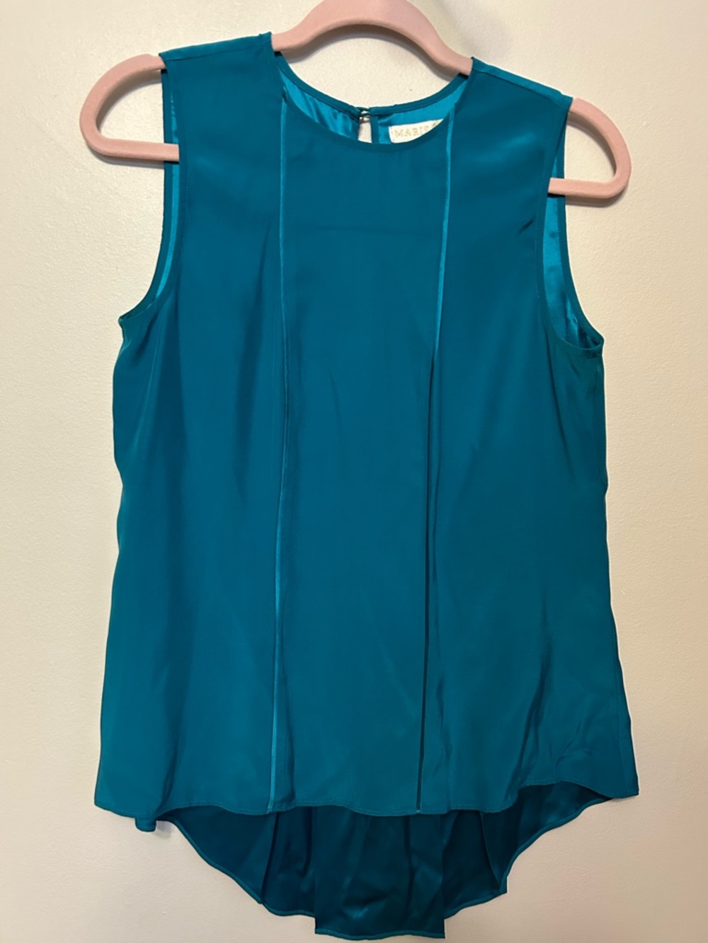 Marie Oliver Silk Teal Sleeveless Pleat-Front Blouse Resort Summer Quiet Luxury